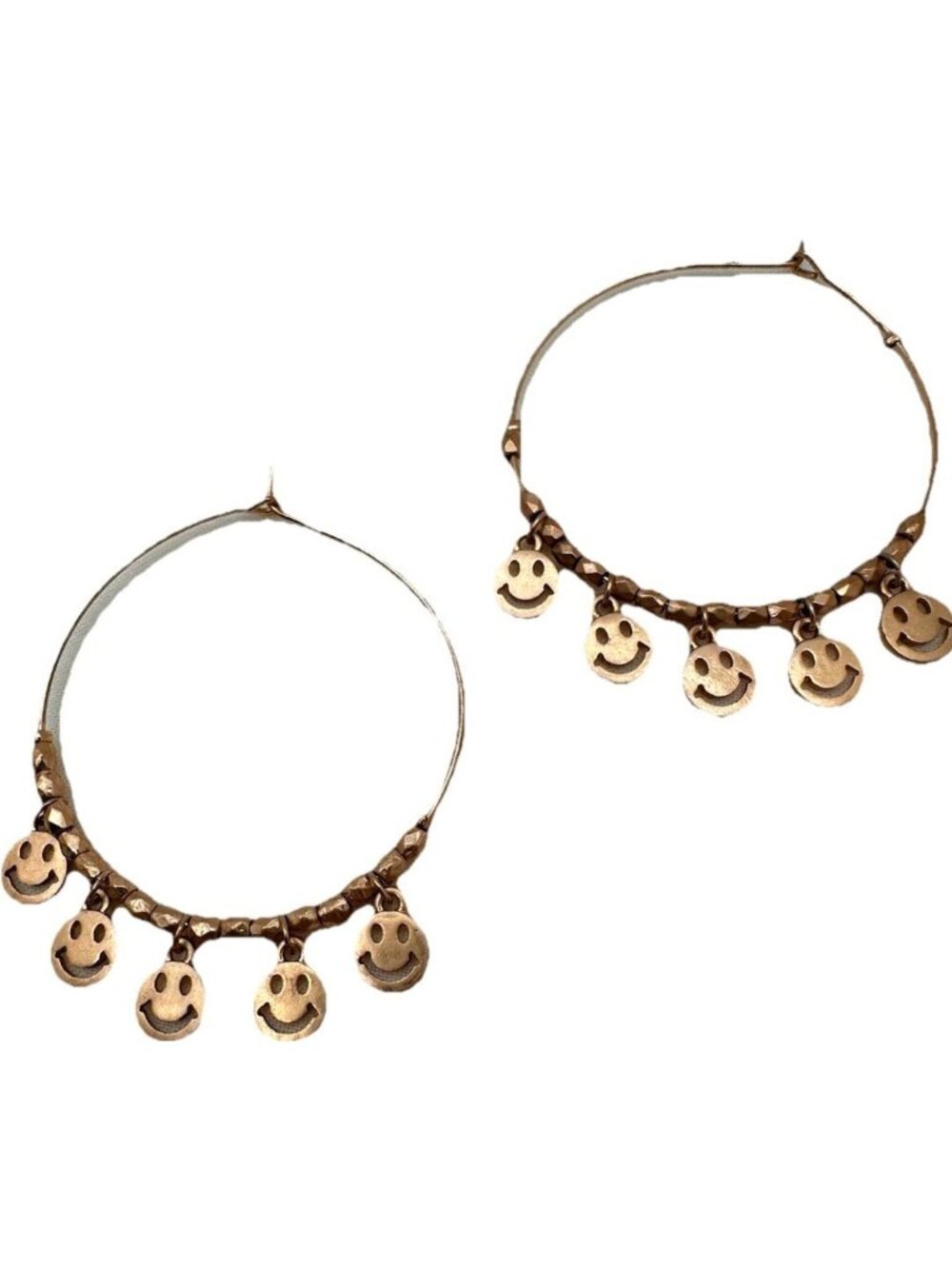 Smiley Happy Face Wire Hoop Earrings Fun Statement Playful Hippie Retro